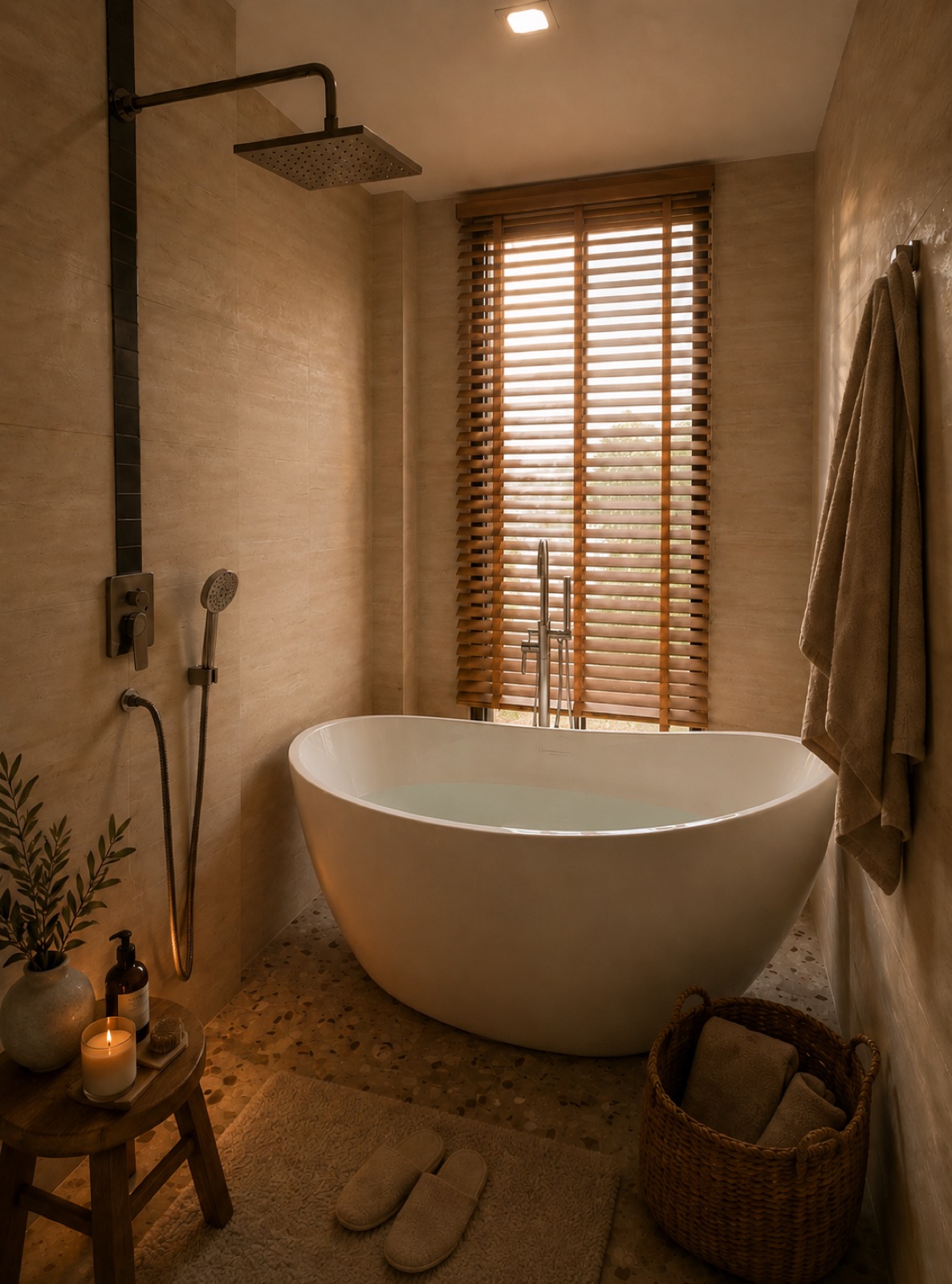 Marble ensuite bathroom with soaking tub