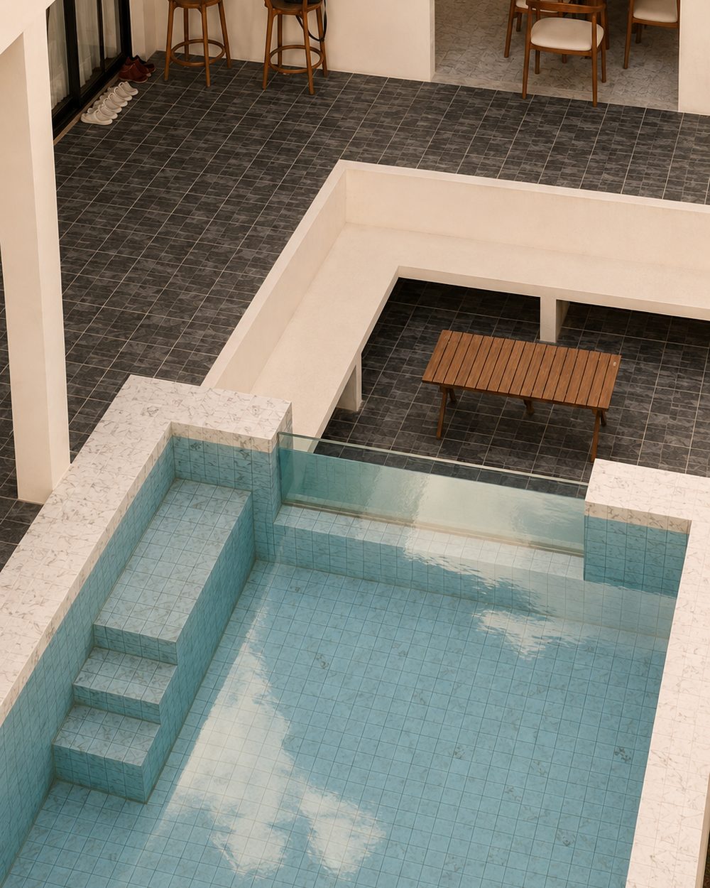 Private pool and courtyard lounge at a Phaview pool villa